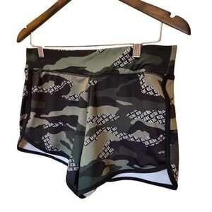Bebe Sport Women's Camo Logo Athletic Gym Shorts Green Black Size Medium